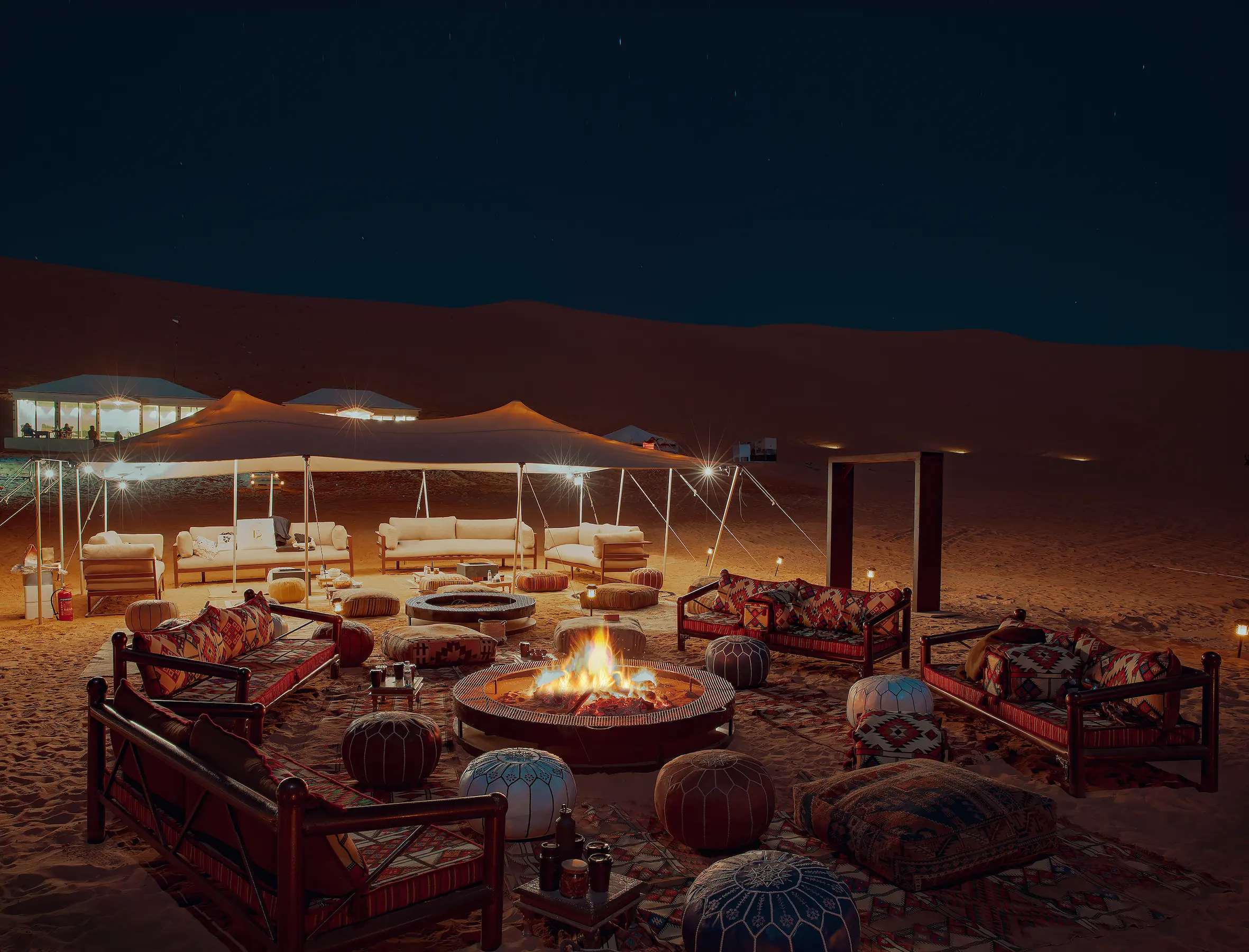 Outdoor event setup under desert sky